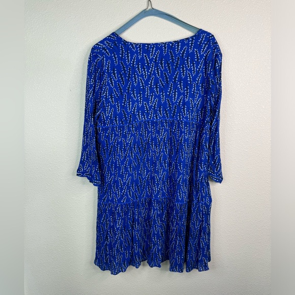 Ba&sh Blue Black Cale Leaf Print Long Sleeve Trapeze Dress size M - Picture 6 of 6